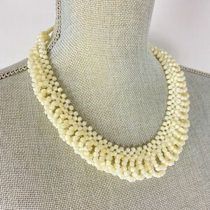 Vintage white beaded multi strand collar necklace.
